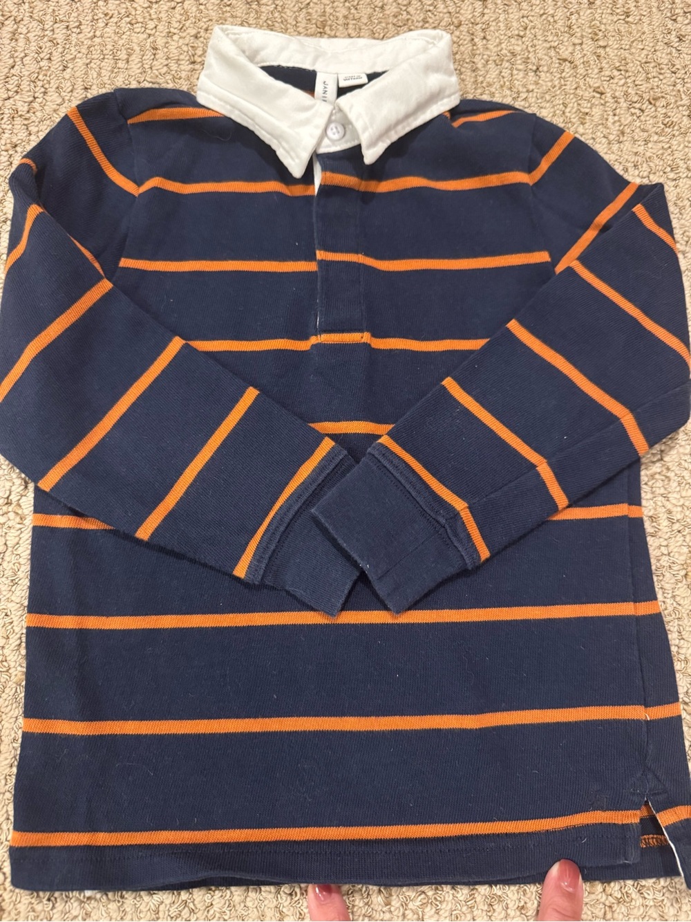 Janie and Jack 4 boys Navy & Orange Stripe Polo Shirt with White Collar